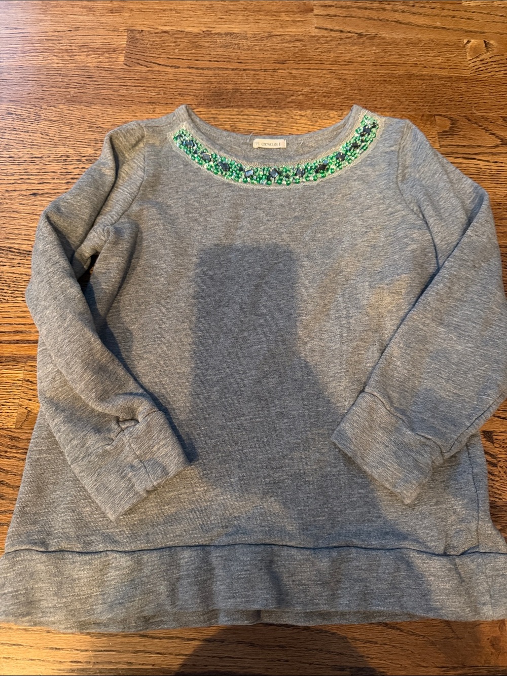 Crewcuts by j crew Gray Sweatshirt with Green beaded Sequin Neckline Sz 10